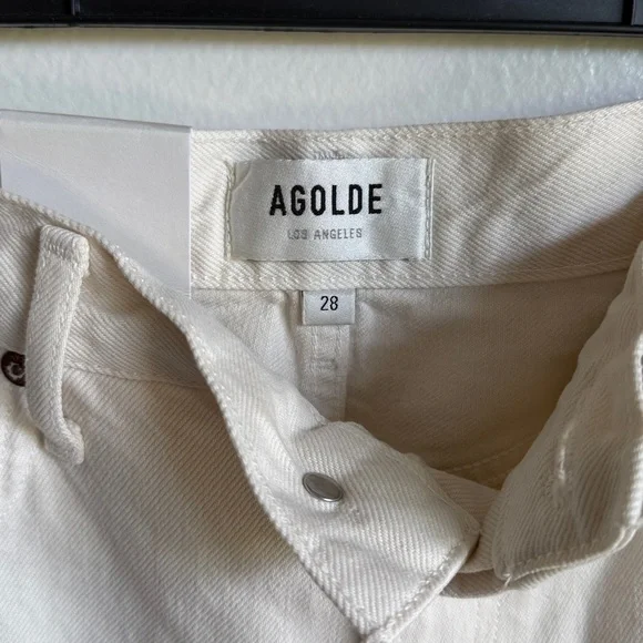 NWT Agolde 90’s Pinch Waist High Rise Straight Jeans in Color Drum Cream White - Picture 8 of 9